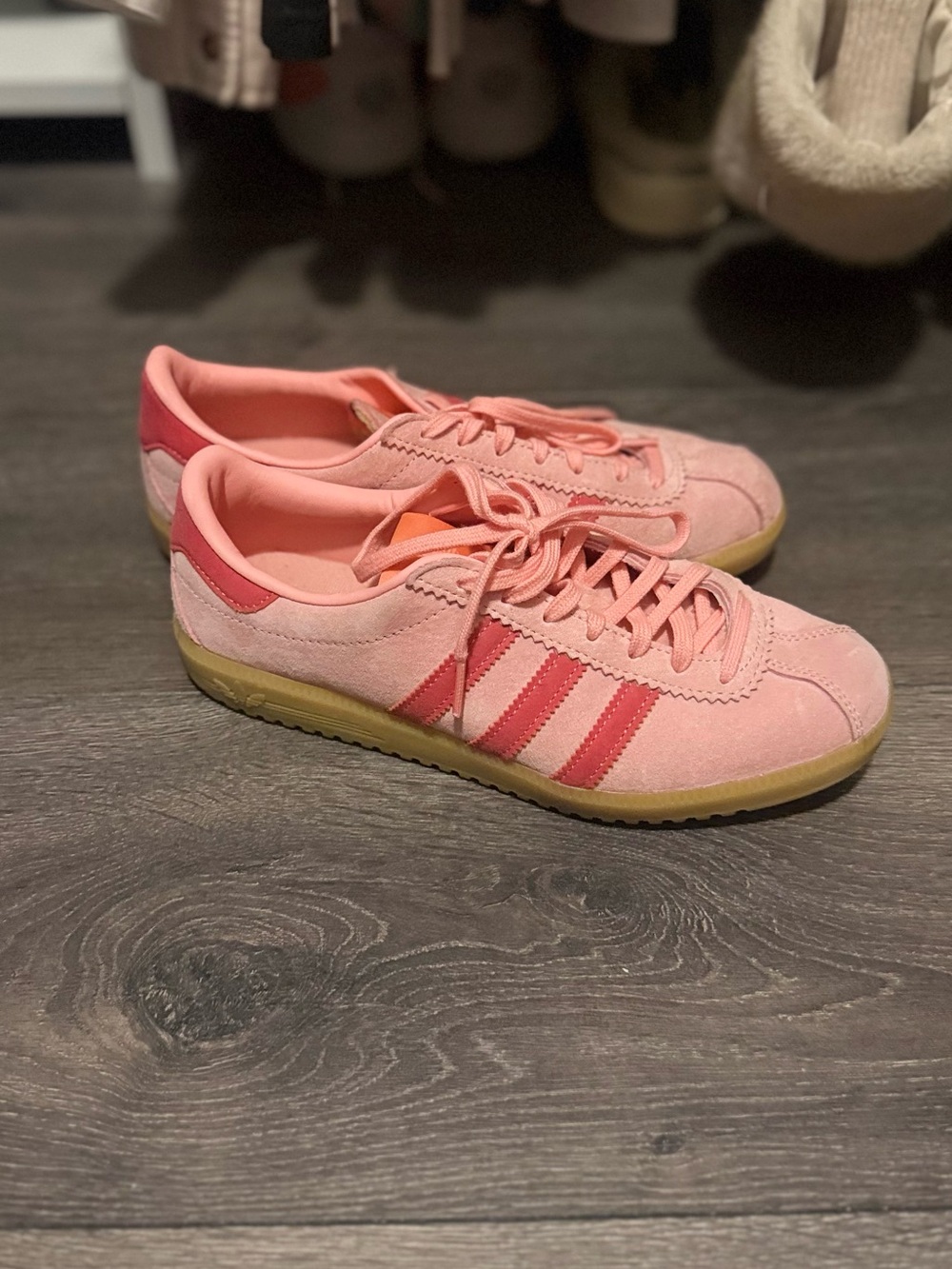 adidas Women’s Pink Low-Top Suede Sneakers with 3-Stripes